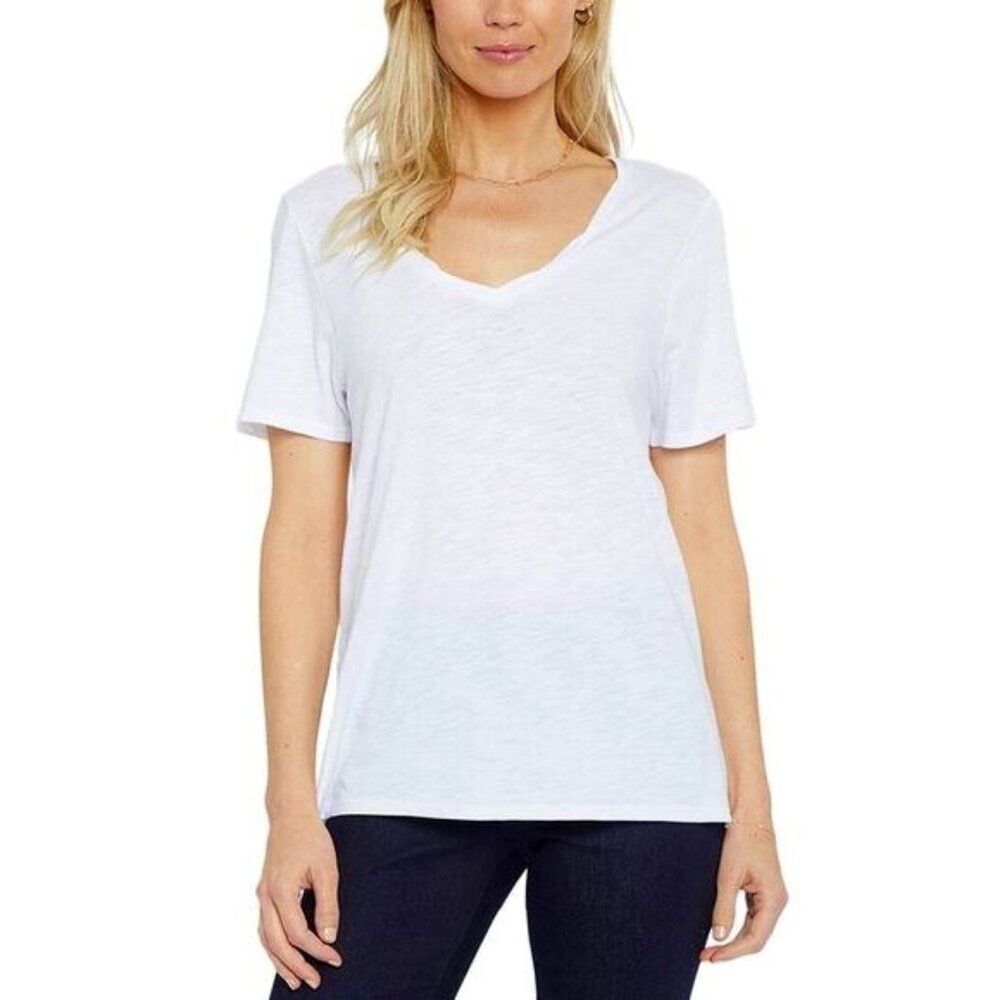 New NYDJ Forever Comfort Short-Sleeve Twist V-Neck Tee White SM